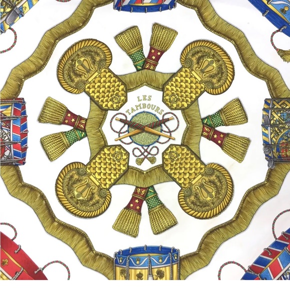 HERMES LES TAMBOURS Carre 90 Multicolor100%  Silk Scarf - Picture 6 of 8